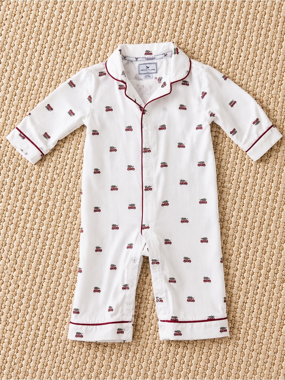 Petite Plume Christmas Romper Pajamas | 12–18 Months | Holiday Car Print